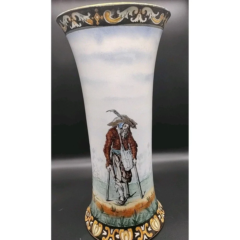 Antique Richard-Ginori Doccia Vase c.1890–1910 – Hand-Painted Peasant Scene,...